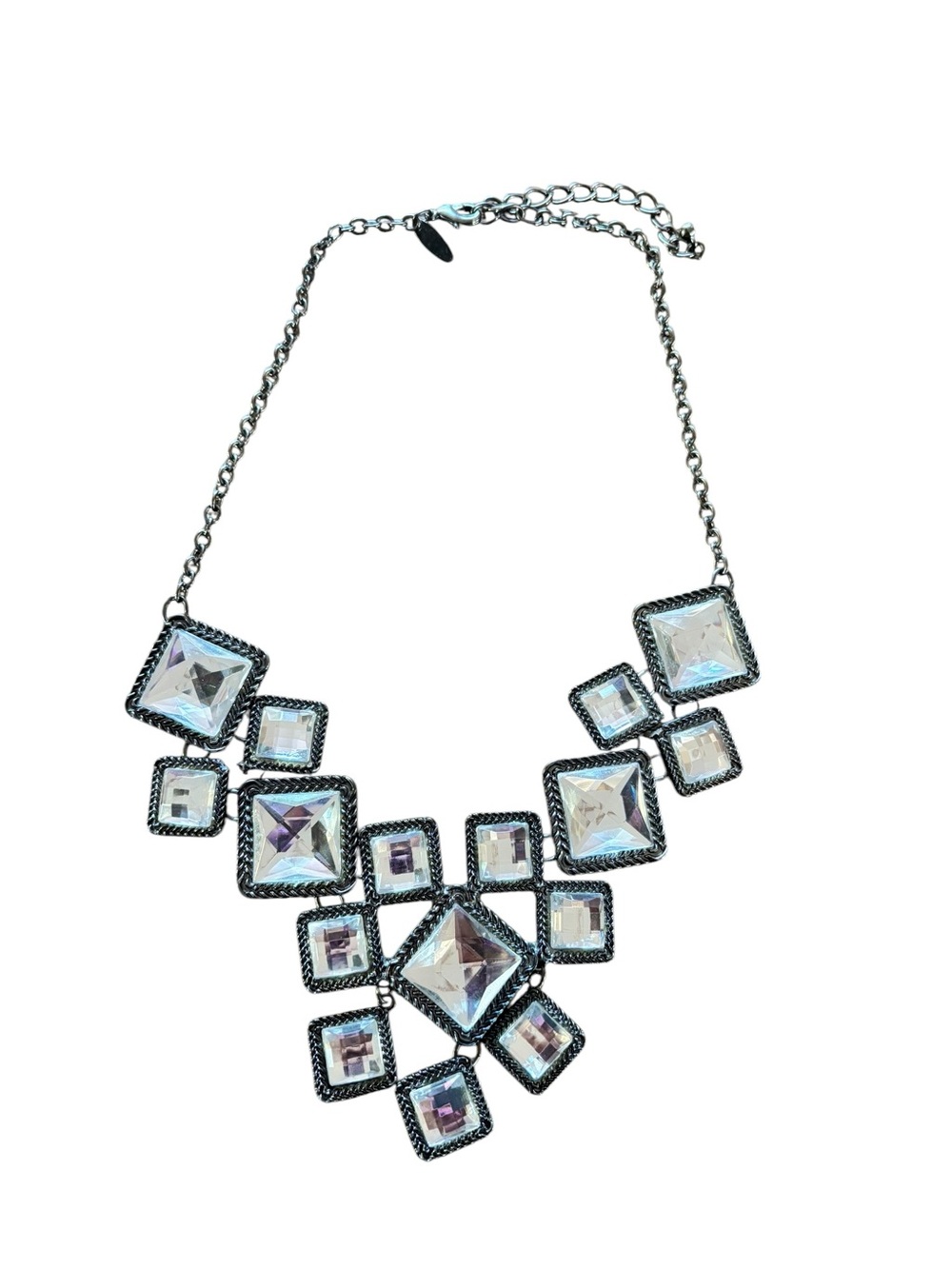 New York and Company Iridescent Silver Tone Crystal Bib Necklace - Picture 2 of 3